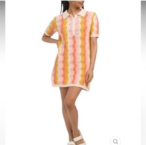 Heartloom Anthropologie Pink And Orange 70's Mini Dress Tunic Top Swim Cover Up